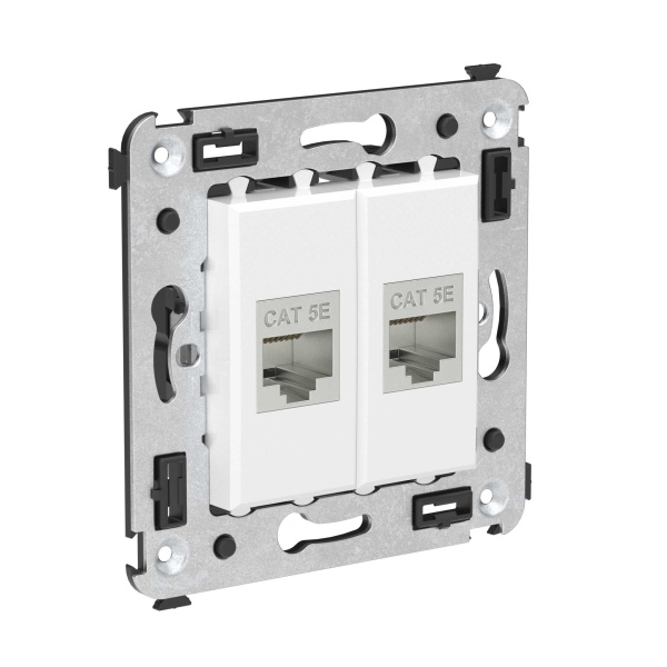 Купить DKC Компьютерная розетка RJ-45 без шторки в стену, кат.5e двойная экранированная, "Avanti", "Белое облако"