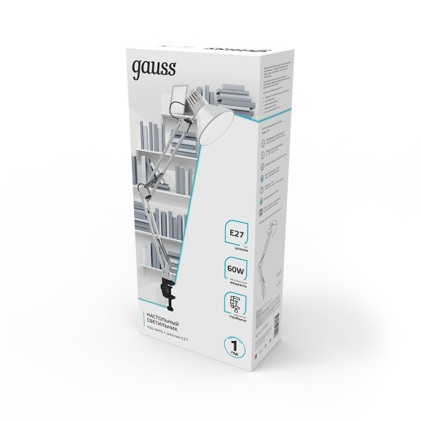 Купить Gauss Светильник настольный модель GTL001 60W 220-240V E27 белый струбцина 1/16 GT0011