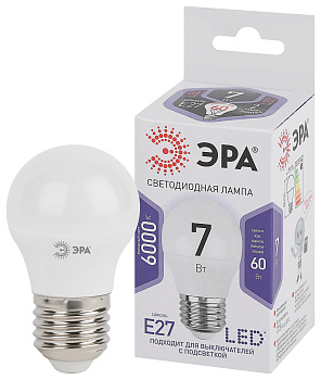 ЭРА LED P45-7W-860-E27 (диод, шар, 7Вт, хол, E27)