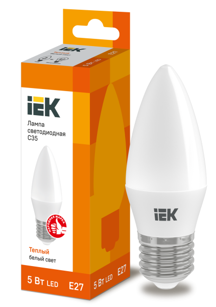 Купить IEK Лампа светодиодная ECO C35 свеча 5Вт 230В 3000К E27