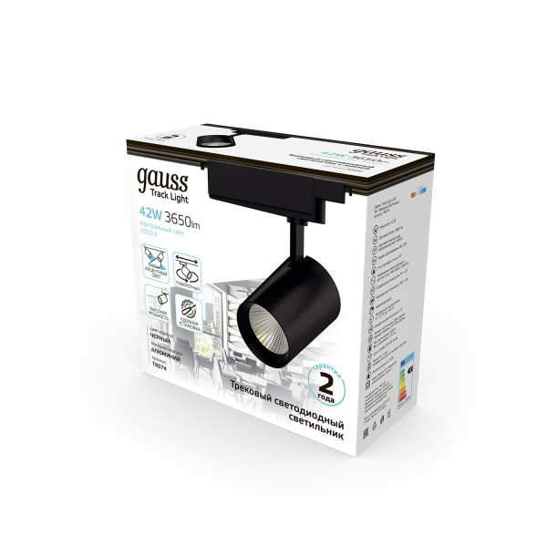 Купить Gauss Светильник трековый цилиндр 42W 3650lm 4000K 180-240V IP20 90*240мм черный угол 24º LED TR074