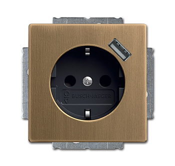 ABB BJE Династия Античная латунь Розетка с/з, зар. USB, 16А, 700 мА, защ. от пер. и КЗ, б.винт 2CKA002011A6246