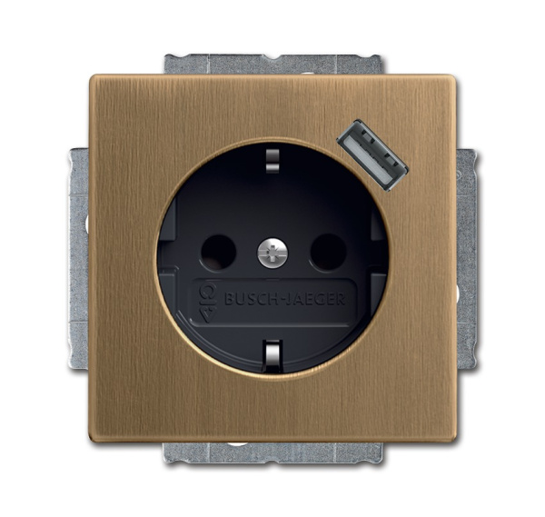 ABB BJE Династия Античная латунь Розетка с/з, зар. USB, 16А, 700 мА, защ. от пер. и КЗ, б.винт 2CKA002011A6246