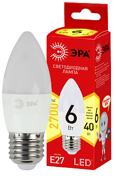 ЭРА ECO LED B35-6W-827-E27 (диод, свеча, 6Вт, тепл, E27)
