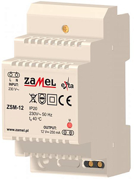 Zamel Блок питания стабилизированный 230VAC/12VDC 250мА IP20 на DIN рейку 3мод ZSM-12 Zamel Блок питания стабилизированный 230VAC/12VDC 250мА IP20 на DIN рейку 3мод ZSM-12