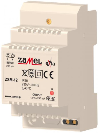Zamel Блок питания стабилизированный 230VAC/12VDC 250мА IP20 на DIN рейку 3мод ZSM-12