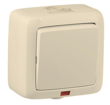 Hegel Альфа IP44 наруж Слоновая кость ВА16-212-01 Выключатель 1-клавишный, с индикацией, брызгозащищенный