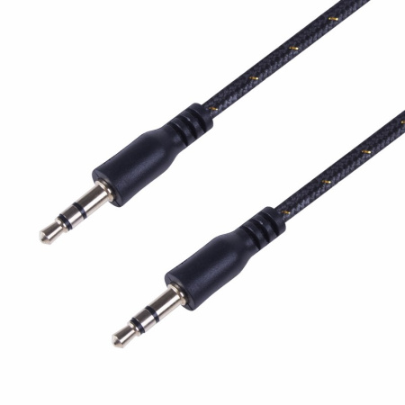 Аудио кабель AUX 3.5 мм в тканевой оплетке 1M черный Rexant 18-4071