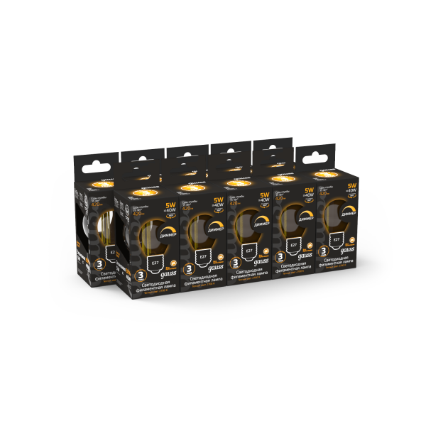 Купить Gauss Лампа Filament Шар 5W 420lm 2700К Е27 диммируемая LED 105802105-D