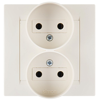 Simon 15 Бежевая Розетка 2-ая б/з литая (в сборе с рамкой) 1590457-031