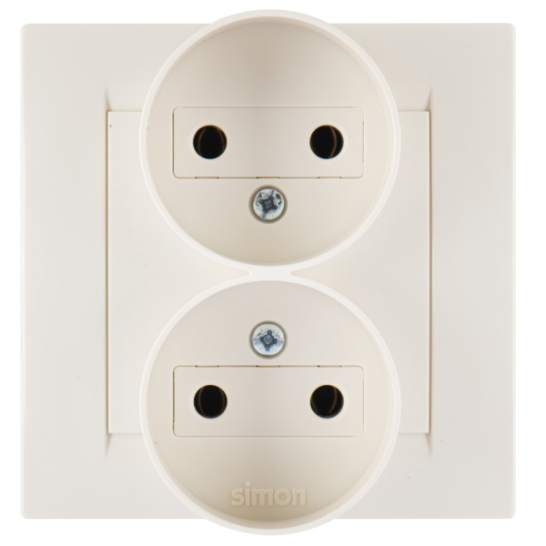 Simon 15 Бежевая Розетка 2-ая б/з литая (в сборе с рамкой) 1590457-031