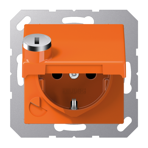 JUNG SCHUKO-розетка  с крышкой и замком, оранжевая AS1520BFKLSLO