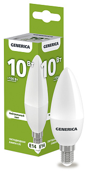 IEK GENERICA Лампа LED C35 свеча 10Вт 230В 4000К E14 LL-C35-10-230-40-E14-G