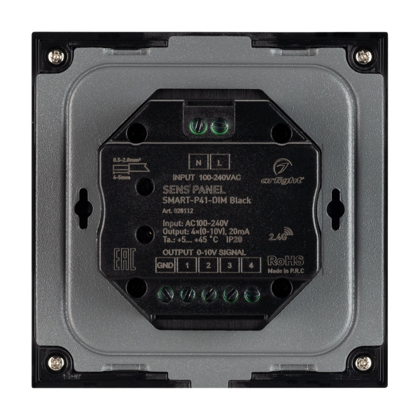 Купить Arlight Панель SMART-P34-DIM-IN Black (230V, 0-10V, Sens, 2.4G) (IP20 Пластик, 5 лет) 028112