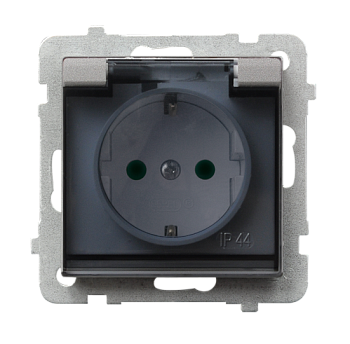 Ospel Sonata Белый Розетка 1-ая с/з IP44 с крышкой  Schuko со шторками, без рамки GPH-1RSP/m/00/d