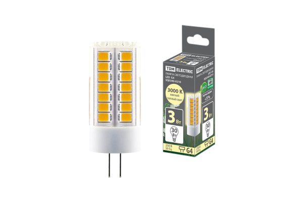 TDM Лампа светодиодная G4-3 Вт-230 В-3000 К, SMD, 16x43 мм SQ0340-0210
