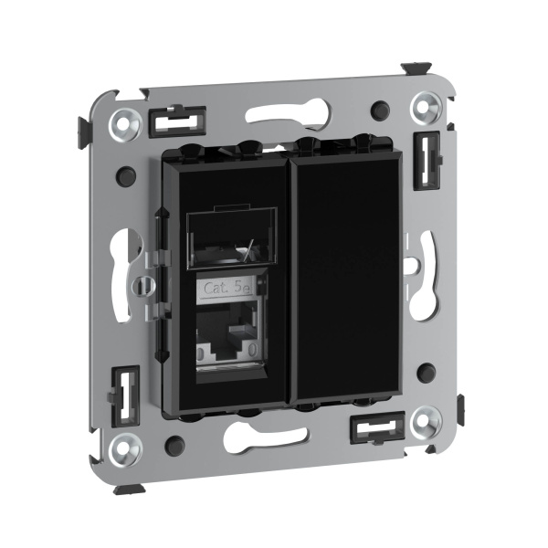 Купить DKC Компьютерная розетка RJ-45 в стену, кат.5e одинарная экранированная, "Avanti","Черный квадрат"