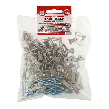 Tech-Krep Дюбель для гипсокартона "бабочка" 10х50 с сам. 4х60 40 шт- пакет Tech- Krep 126702