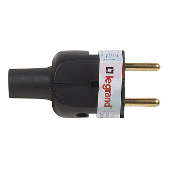 Legrand Элиум Черный Вилка 2Р, 6А, прямой ввод, резина 050181
