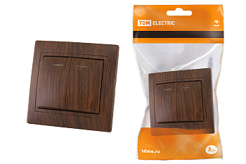TDM Выключатель 2 кл. с подсветкой 10А "ЭКО" (бук) "Таймыр" SQ1814-0305