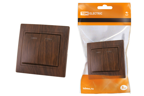 TDM Выключатель 2 кл. с подсветкой 10А "ЭКО" (бук) "Таймыр" SQ1814-0305
