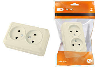 TDM Розетка двойная 2П открытой установки IP20 10А, сл. кость "Ладога" SQ1801-0018