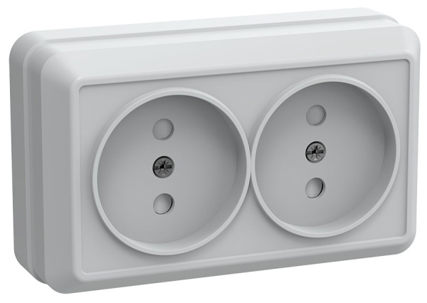 IEK OKTAVA РСш22-2-ОБ Розетка 2местн. без з/к с защ.штор.10А откр.уст. (белый)