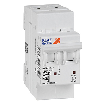 КЭАЗ OptiDin BM63 Автоматический выключатель 2P 40А C 4,5кА AC (BM63-2C40-4,5-УХЛ3) 326807