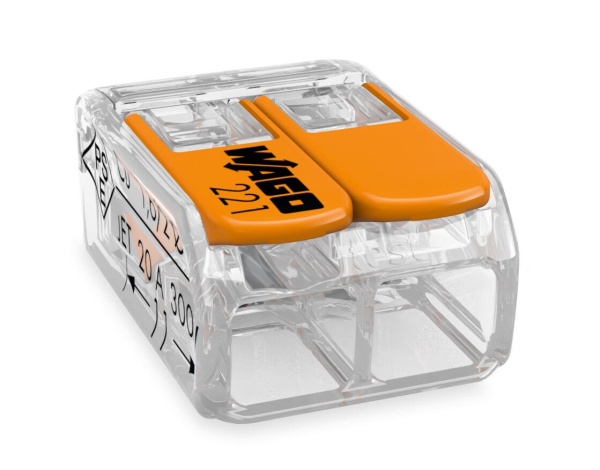 Купить Wago клеммы для всех типов проводников; макс. 4 мм²; 2-проводн.; с рычагами; прозрачный корпус 221-412