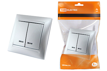 TDM Выключатель 2 кл. с подсветкой 10А серебр. металлик "Лама" SQ1815-0205
