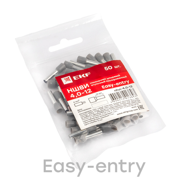 Купить EKF PROxima Наконечник штыревой втулочный изолированный НШвИ 4,0-12 (50шт.)