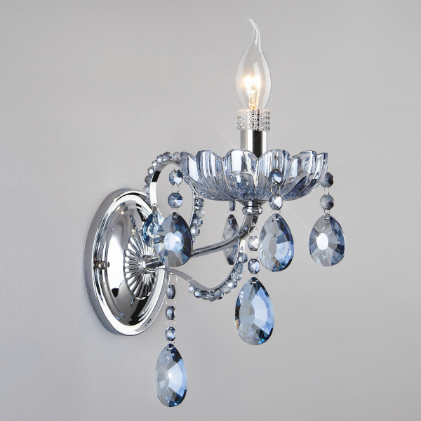 Eurosvet Бра с тонированным хрусталем 3015/1 хром / лазурный хрусталь Strotskis 00000056673