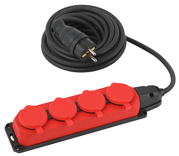 ЭРА Удлинитель силовой ЭРА UK-4e-3x1,5-5m-IP44(KG) с заземлением 4 розетки каучук 5м КГ 3х1,5мм2 IP44