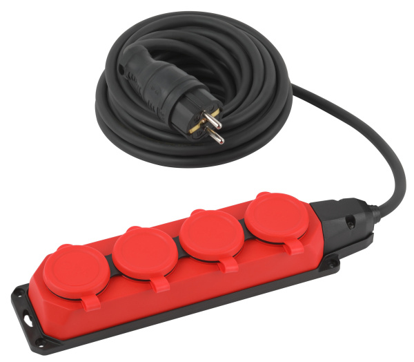 ЭРА Удлинитель силовой ЭРА UK-4e-3x1,5-5m-IP44(KG) с заземлением 4 розетки каучук 5м КГ 3х1,5мм2 IP44
