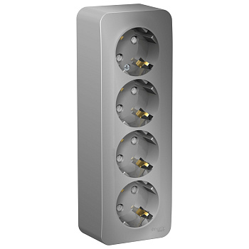 Systeme Electric Blanca наруж Алюминий Розетка 4-ая с/з со шторками 16А, 250В, изолир. пластина