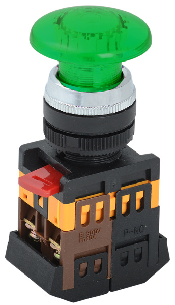 IEK Кнопка AELA22 Грибок зеленый d22мм неон/240В 1з+1р