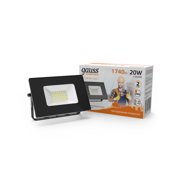 Купить Gauss Прожектор Elementary 20W 1740lm 3000К 200-240V IP65 черный LED 613527120