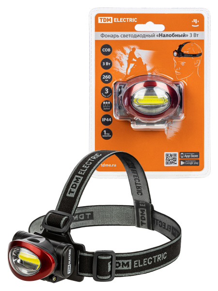 TDM Фонарь светодиодный "Налобный" 3 Вт COB, 260 лм, бат. 3*AAA SQ0350-0071