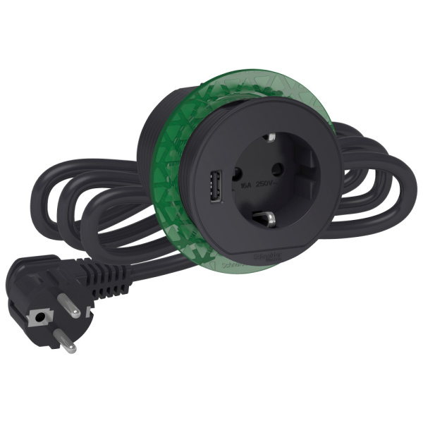 SE Unica System+ Антрацит Блок розеточный (2к+з)+usb тип А INS44005