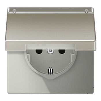 JUNG Штепсельная розетка SCHUKO 16A 250V~ с откидной крышкой и полем для надписи благородная сталь ES1520NAKL