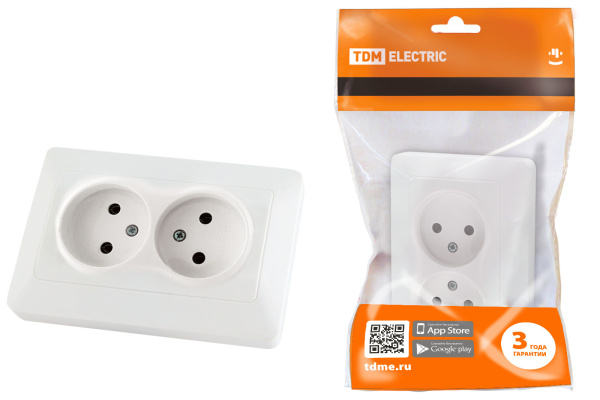 TDM Розетка двойная 2П 10А 250В белая "Ильмень" SQ1823-0011