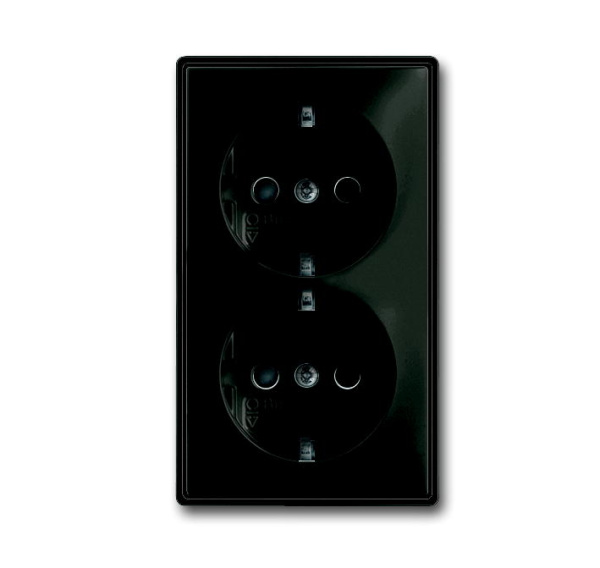 ABB BJB Basic 55 Шато (чёрн) Розетка 2-ая с/з моноблок, с защитными шторками 2CKA002021A0381