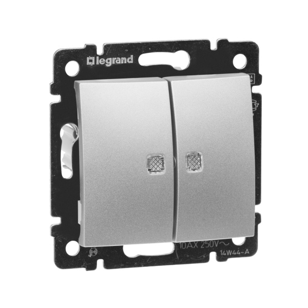 Legrand Valena Алюминий Выключатель 2-х клавишный с подсветкой 770128