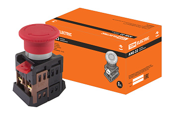 TDM Кнопка AE-22 Грибок с фиксацией красный d22мм 230В 1з+1р SQ0704-0018