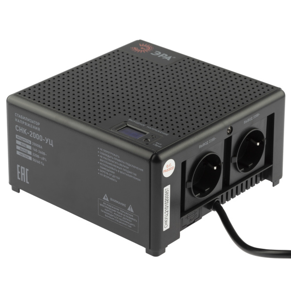 ЭРА Стабилизатор напряжения CНК-2000-УЦ компактный универсальный, 140-260В/220В, 2000ВА