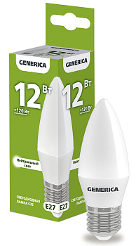 IEK GENERICA Лампа LED C35 свеча 12Вт 230В 4000К E27 LL-C35-12-230-40-E27-G