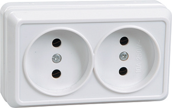 IEK OKTAVA РС22-2-ОБ Розетка 2местн. без з/к 10А откр.уст. (белый)