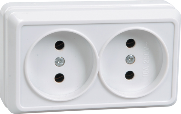 IEK OKTAVA РС22-2-ОБ Розетка 2местн. без з/к 10А откр.уст. (белый)
