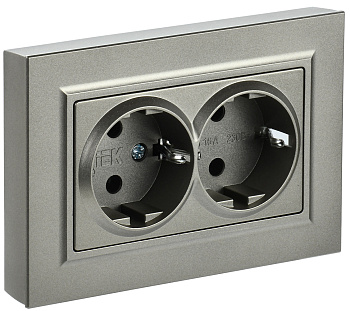 IEK BRITE Шампань Розетка 2-м с/з без защ. штор 16А в сборе РС12-3-БрШ