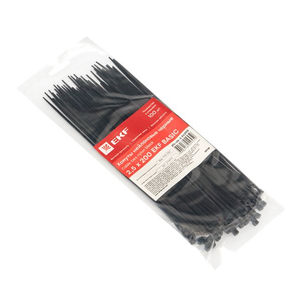Купить EKF Basic Хомут нейлоновый черный (2,5х200) (100шт.)